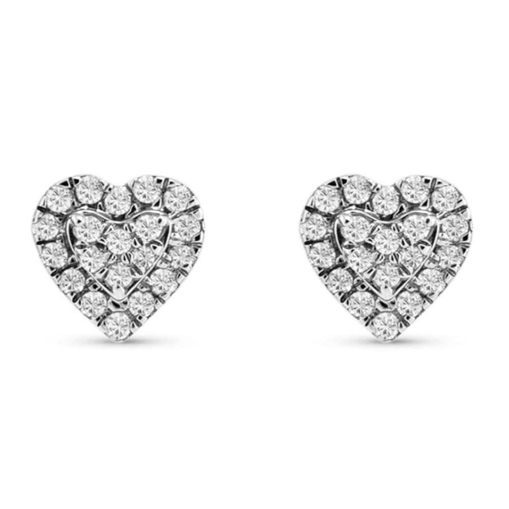 Cute White Gold Honey Comb Set Pretty Womens Sterling Silver Heart Stud Earrings